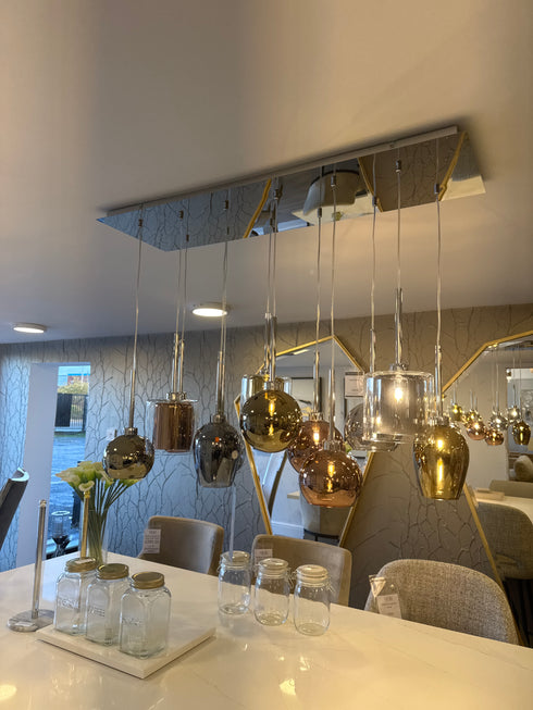 Issia Polished Chrome 12 Light Linear Pendant With Mixed Glass Shades